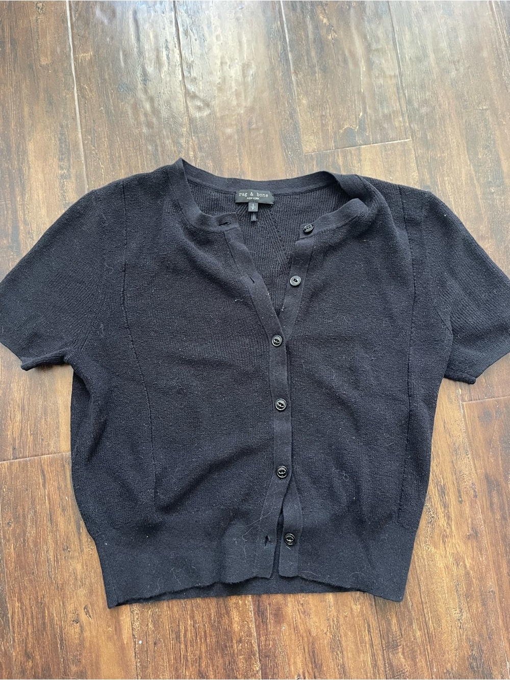 Rag & Bone Black Short Sleeve Button Front Cardigan Sweater Size Small
